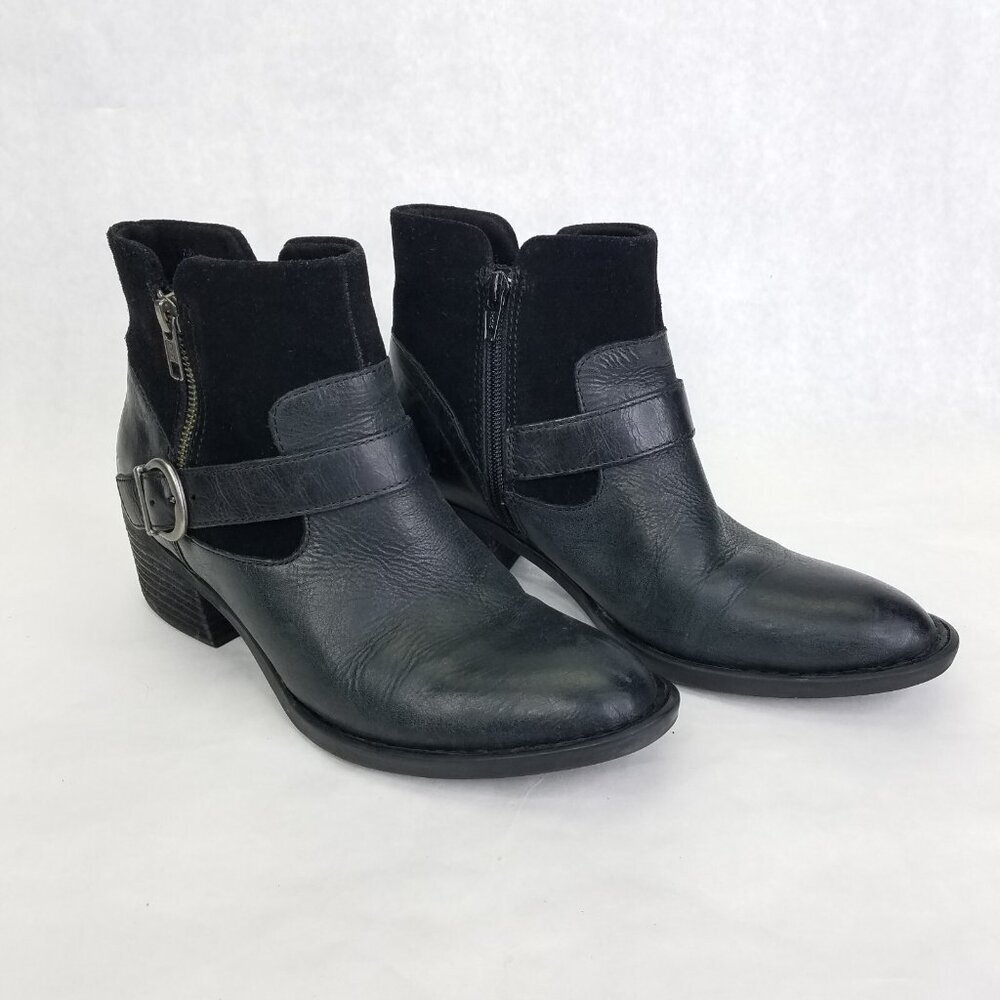 Born Korita Western Boot Women's 7.5 Black Leather Suede Zip Sides Buckle Heel